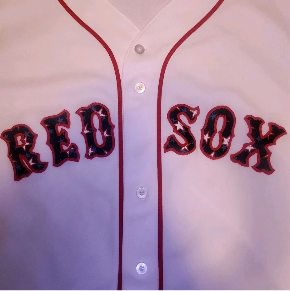 Majestic MLB Men Boston Red Sox White Jersey Size 2XL Vintage Stars 4th‎ Of July